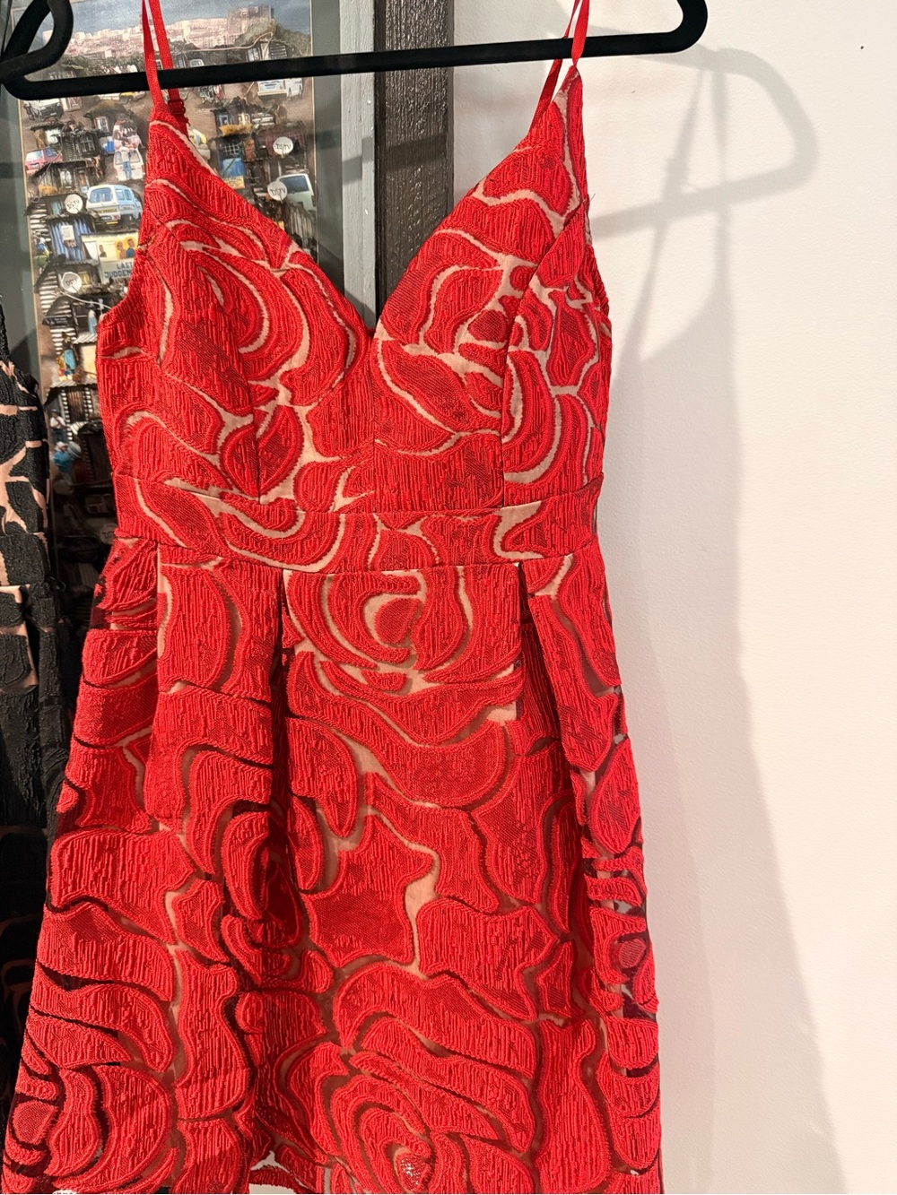 Red Floral Lace Fit & Flare Dresses - Women's